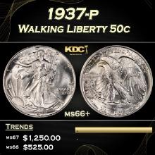 1937-p Walking Liberty Half Dollar 50c ms66+ SEGS
