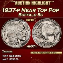 1937-p Buffalo Nickel Near Top Pop 5c ms67+ SEGS