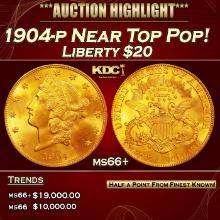 1904-p Gold Liberty Double Eagle Near Top Pop! $20 ms66+ SEGS
