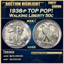 1938-p Walking Liberty Half Dollar TOP POP! 50c ms68 SEGS
