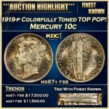 1919-p Mercury Dime Colorfully Toned TOP POP! 10c ms67+ fsb SEGS