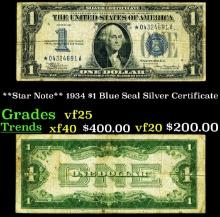 **Star Note** 1934 $1 Blue Seal Silver Certificate Grades vf+