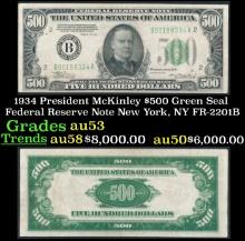 1934 $500 Green Seal Federal Reserve Note President McKinley New York, NY Grades Select AU FR-2201B
