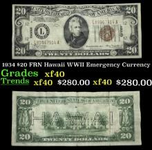 1934 $20 FRN Hawaii WWII Emergency Currency Grades xf