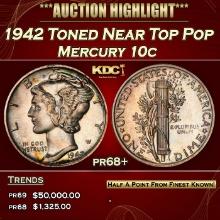 1942 Proof Mercury Dime Toned Near Top Pop 10c pr68+ SEGS