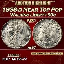 1938-d Walking Liberty Half Dollar Near Top Pop 50c ms67 SEGS