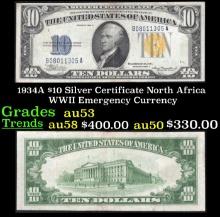 1934A $10 Silver Certificate North Africa WWII Emergency Currency Grades Select AU