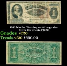 1886 $1 large size Silver Certificate Martha Washington Grades vf, very fine FR-219