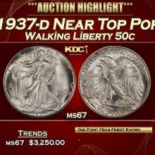 1937-d Walking Liberty Half Dollar Near Top Pop 50c ms67 SEGS