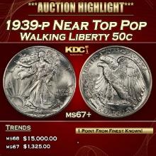 1939-p Walking Liberty Half Dollar Near Top Pop 50c ms67+ SEGS