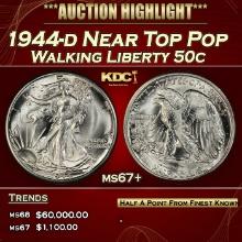 1944-d Walking Liberty Half Dollar Near Top Pop 50c ms67+ SEGS