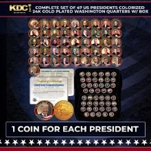 Complete Set of 47 US Presidents Colorized 24k Gold Plated Washington Quarters w/ BOX Other Toy