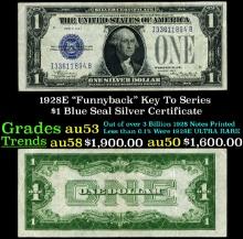 1928E $1 Blue Seal Silver Certificate "Funnyback" Key To Series Grades Select AU