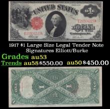1917 $1 Large Size Legal Tender Note Grades Select AU Signatures Elliott/Burke