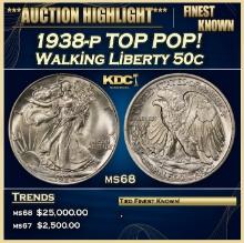 1938-p Walking Liberty Half Dollar TOP POP! 50c ms68 SEGS