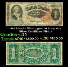 1886 $1 large size Silver Certificate Martha Washington Grades vf+ FR-217