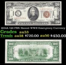 1934A $20 FRN Hawaii WWII Emergency Currency Grades Select AU