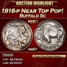 1916-p Buffalo Nickel Near Top Pop! 5c ms67 SEGS