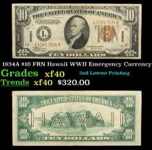 1934A $10 FRN Hawaii WWII Emergency Currency Grades xf