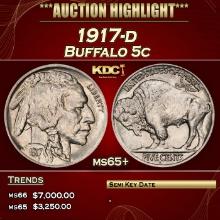 1917-d Buffalo Nickel 5c ms65+ SEGS