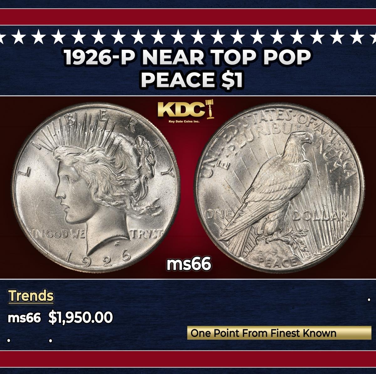 1926-p Peace Dollar Near Top Pop $1 ms66 SEGS