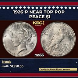 1926-p Peace Dollar Near Top Pop $1 ms66 SEGS