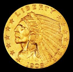 1908-p Gold Indian Quarter Eagle $2 1/2 ms65 SEGS