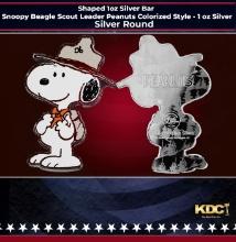 Shaped 1oz Silver Bar - Snoopy Beagle Scout Leader Peanuts Colorized Style - 1 oz Silver Round Round