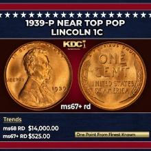1939-p Lincoln Cent Near Top Pop 1c ms67+ rd SEGS