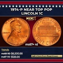 1974-p Lincoln Cent Near Top Pop 1c ms67+ rd SEGS