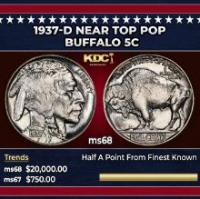 1937-d Buffalo Nickel Near Top Pop 5c ms68 SEGS