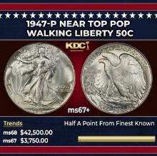 1947-p Walking Liberty Half Dollar Near Top Pop 50c ms67+ SEGS