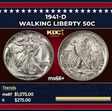 1941-d Walking Liberty Half Dollar 50c ms66+ SEGS