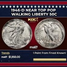 1946-d Walking Liberty Half Dollar Near Top Pop 50c ms67 SEGS