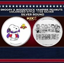 Snoopy & Woodstock Vampire Peanuts Colorized Style - 1 oz Silver Round Round