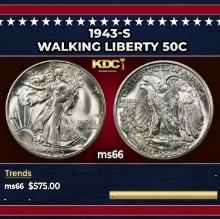 1943-s Walking Liberty Half Dollar 50c Grades ms66