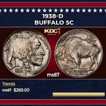 1938-d Buffalo Nickel 5c ms67 SEGS