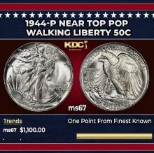 1944-p Walking Liberty Half Dollar Near Top Pop 50c ms67 SEGS