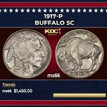 1917-p Buffalo Nickel 5c ms66 SEGS