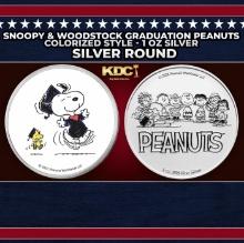 Snoopy & Woodstock Graduation Peanuts Colorized Style - 1 oz Silver Round Round