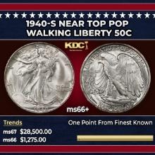 1940-s Walking Liberty Half Dollar Near Top Pop 50c ms66+ SEGS