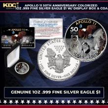 Apollo 11 50th Anniversary Colorized 1oz .999 Fine Silver Eagle $1 w/ Display Box & COA Other Toy