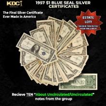 10x 1957 $1 Blue Seal Silver Certificates Grades AU/CU