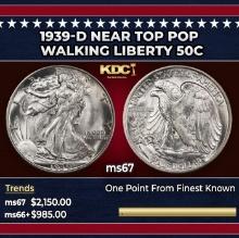 1939-d Walking Liberty Half Dollar Near Top Pop 50c ms67 SEGS