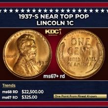 1937-s Lincoln Cent Near Top Pop 1c ms67+ rd SEGS