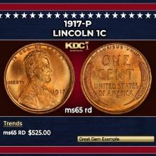 1917-p Lincoln Cent 1c Grades ms65 rd
