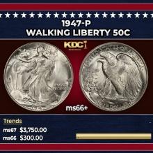 1947-p Walking Liberty Half Dollar 50c ms66+ SEGS