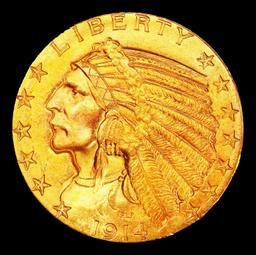 1914-d Gold Indian Half Eagle $5 ms64 USCG