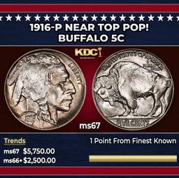 1916-p Buffalo Nickel Near Top Pop! 5c ms67 SEGS