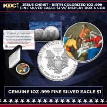 Jesus Christ - Birth Colorized 1oz .999 Fine Silver Eagle $1 w/ Display Box & COA Other Toy
